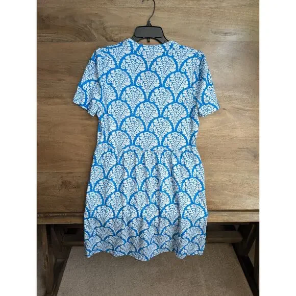 Boden Naomi Short Sleeve Dress Womens 8R Light Blue Floral V-Neck Pullover - Picture 2 of 3